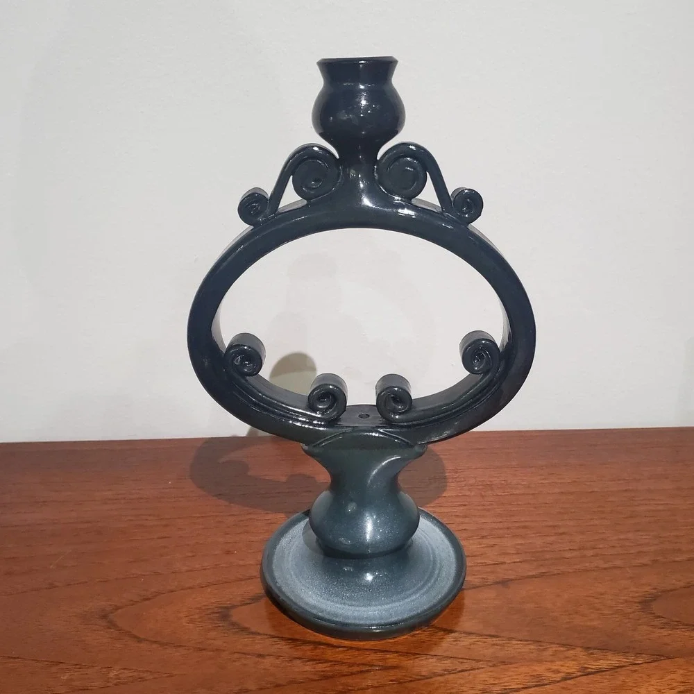 traditional ornate gray single candle stick holder 10
